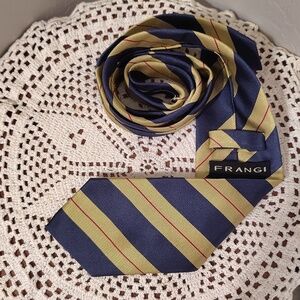 Frangi Silk Tie Stripes Blue Gold Red Pin Stripe
